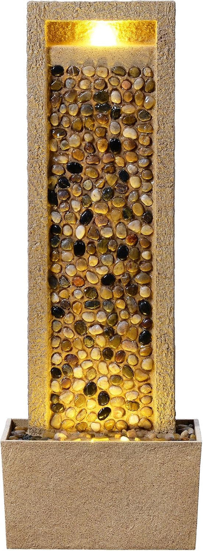 River Rocks Outdoor Water Fountain, Brown | Warm Glow Lighting, Steady Flow, Electric Pump