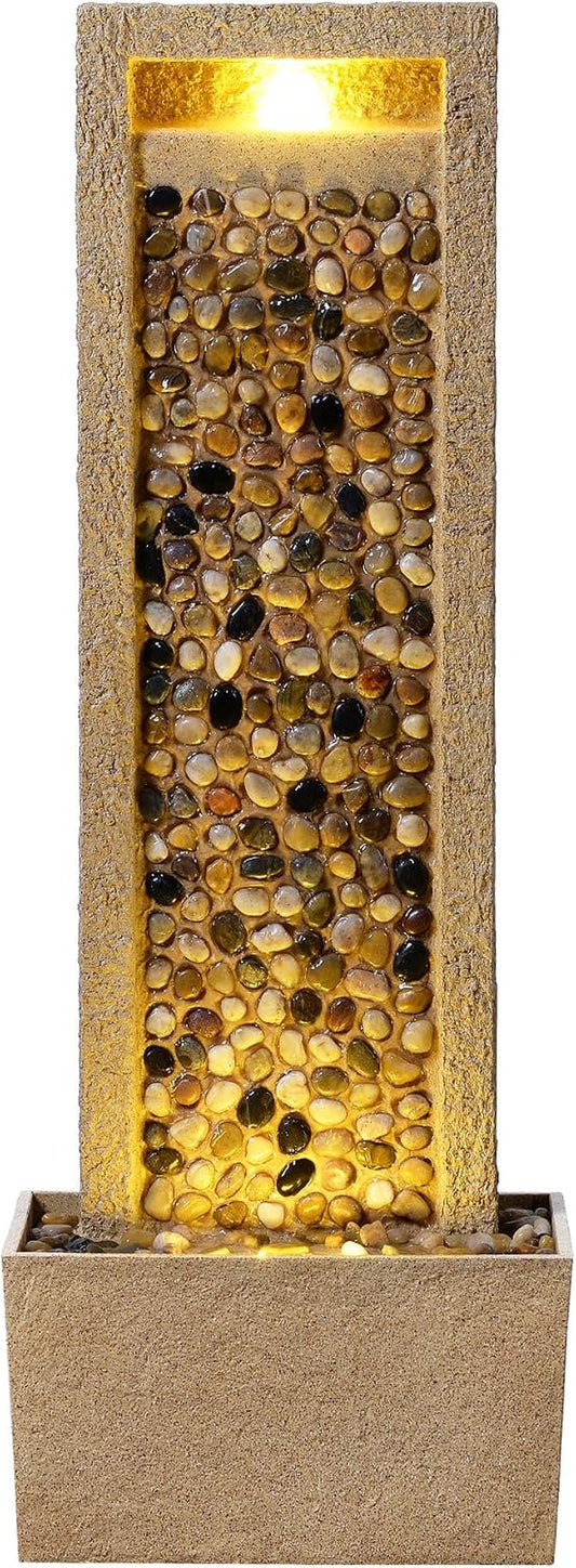 River Rocks Outdoor Water Fountain, Brown | Warm Glow Lighting, Steady Flow, Electric Pump