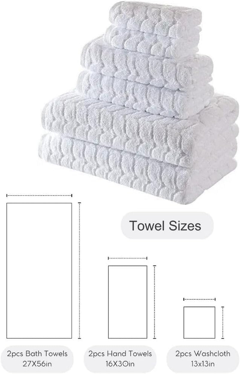 Turkish Cotton Bath Towels, Hand Towels - Soft Plush Jacquard Collection Luxury Towels Set (White, Towel Set of 6)