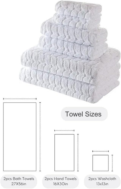 Turkish Cotton Bath Towels, Hand Towels - Soft Plush Jacquard Collection Luxury Towels Set (White, Towel Set of 6)