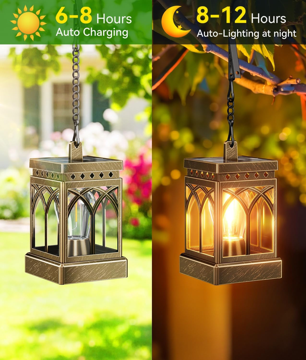 2 Pack Solar Lanterns Outdoor Waterproof, Brighter Hanging Solar Lantern Lights for Outside, Auto On/Off Lanterns Decorative Outdoor for Garden Table Yard Path Patio Lawn Decor, Gifts (Bronze)