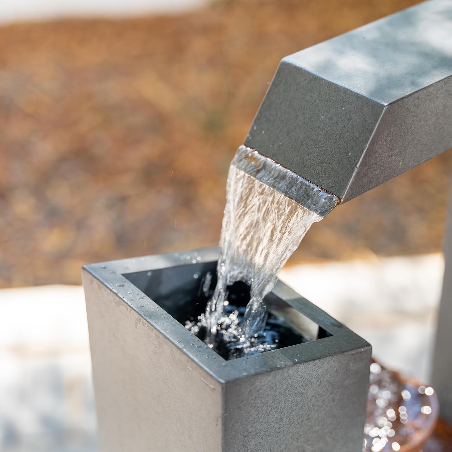 38" Tall Gray and Bronze Metal Sculptural Flower Multi-Tier Freestanding Water Fountain for Indoor & Outdoor Use, Decorative Garden Patio Backyard Water Feature