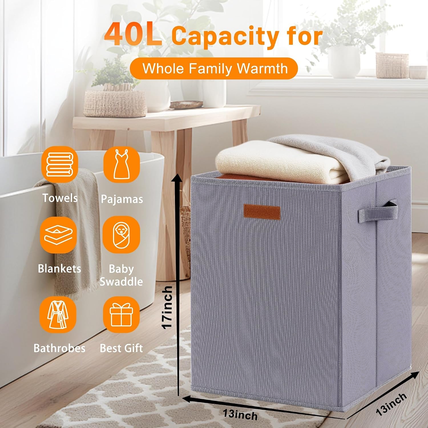 Foldable 40L Large Towel Warmer Bucket，360° Even Heating SPA Towel Warmers for Bathroom, Fast Heating with 4 Modes & 30/60/90 Min Presets & Auto Shut-Off, Gift Box