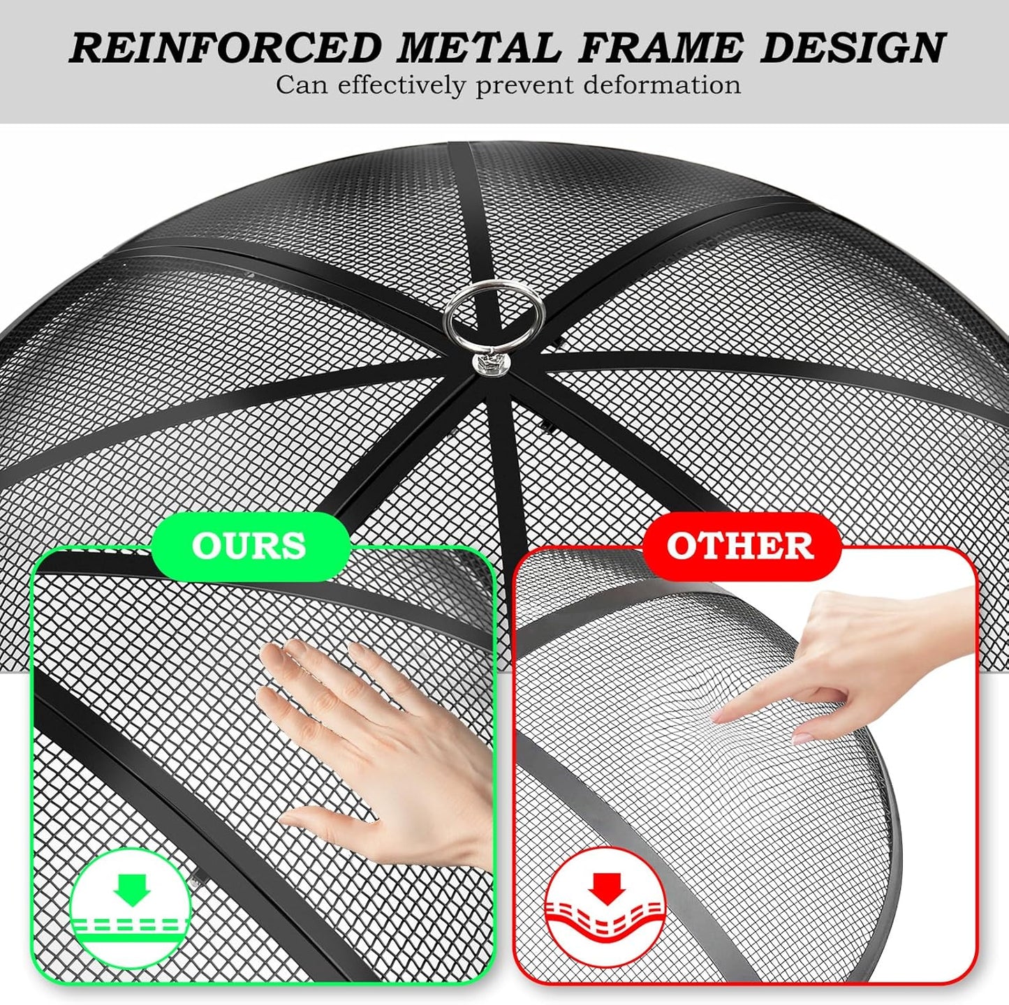 Fire Pit Spark Screen, 40 Inch Diameter Fire Pit Screen with Handle & Poker,Heavy Duty Metal Mesh Fire Pit Screen,Fire Pit Lid for Outdoor/Beach/Rv Camping/Backyard