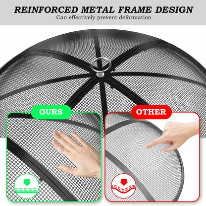 Fire Pit Spark Screen, 40 Inch Diameter Fire Pit Screen with Handle & Poker,Heavy Duty Metal Mesh Fire Pit Screen,Fire Pit Lid for Outdoor/Beach/Rv Camping/Backyard