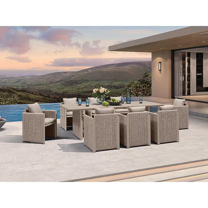 9-Piece Aluminum Outdoor Dining Set All-Weather Modern Rectangular Dining Table and Chairs with Olefin Cushions, Beige