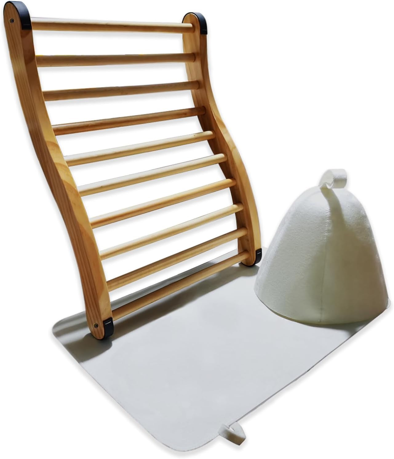 Non-Toxic Cedar Sauna Backrest for Barrel or Infrared Sauna, with Felt Sauna Hat and Seat Pad, Anti-Slip Sauna Accessory (1 Pack)
