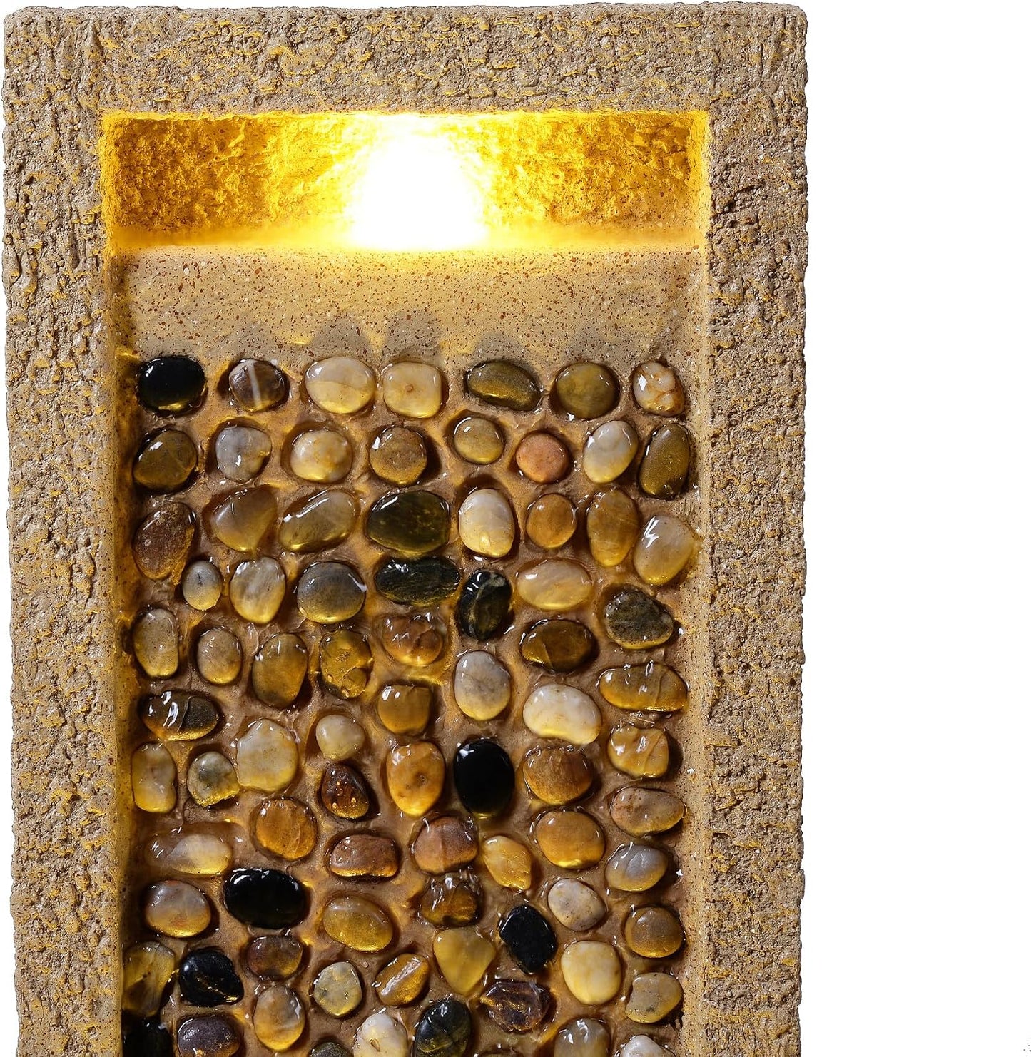 River Rocks Outdoor Water Fountain, Brown | Warm Glow Lighting, Steady Flow, Electric Pump